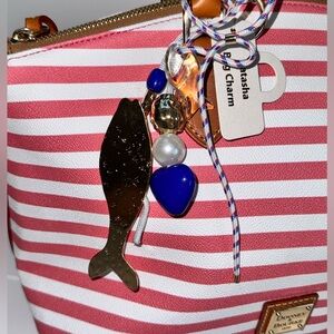 Natasha Bag Charm Nautical Red White Silver Tone Link Heart